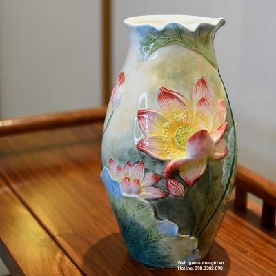 BÌNH THỦ CÔNG ĐẮP NỔI HOA SEN